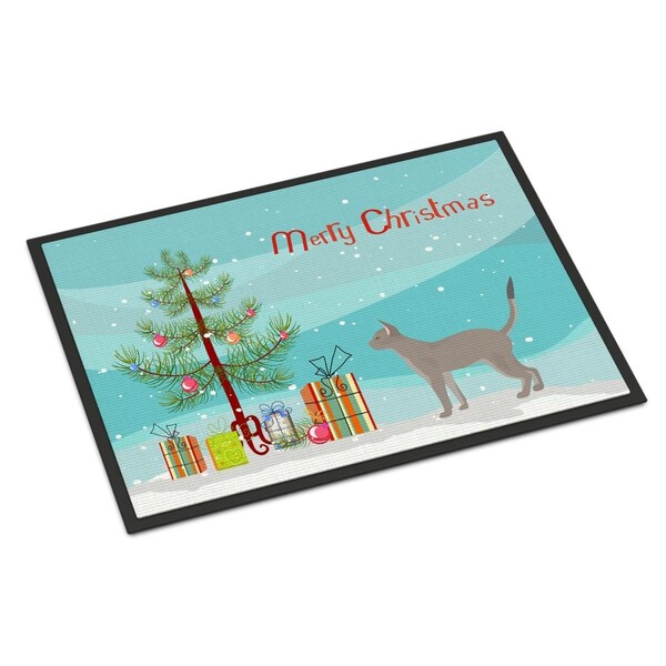 Carolines Treasures 18 x 27 in. Blue Abyssinian Cat Merry Christmas Indoor or Outdoor Mat CK4547MAT - main